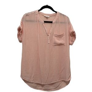 Beach Lunch Lounge Striped Split Neck V Neck Pop Over Top Blouse Womens Size S
